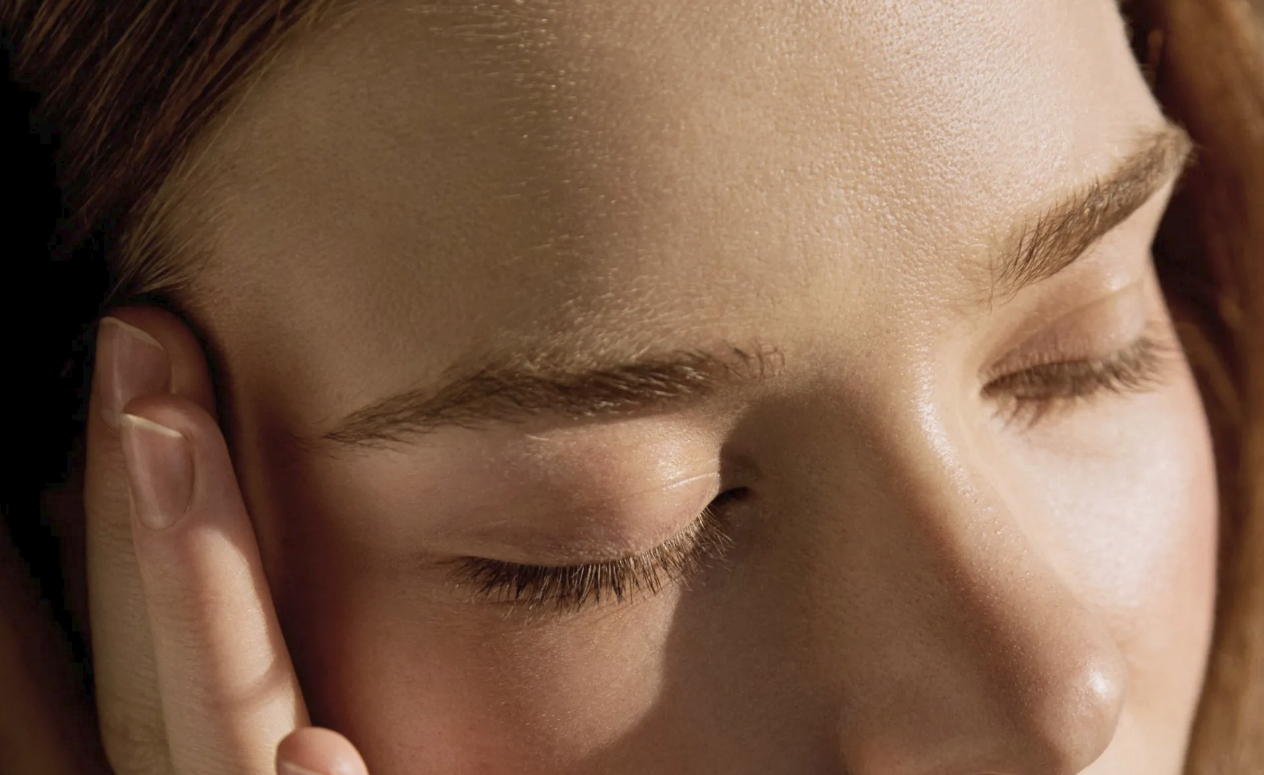 Close-up of calm, glowing skin